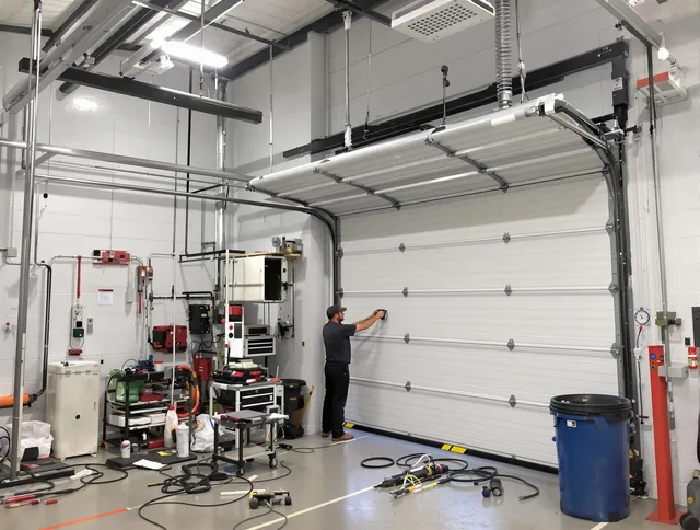 Delray Beach Garage Door Repair certified technician performing commercial door repair at a Delray Beach business facility