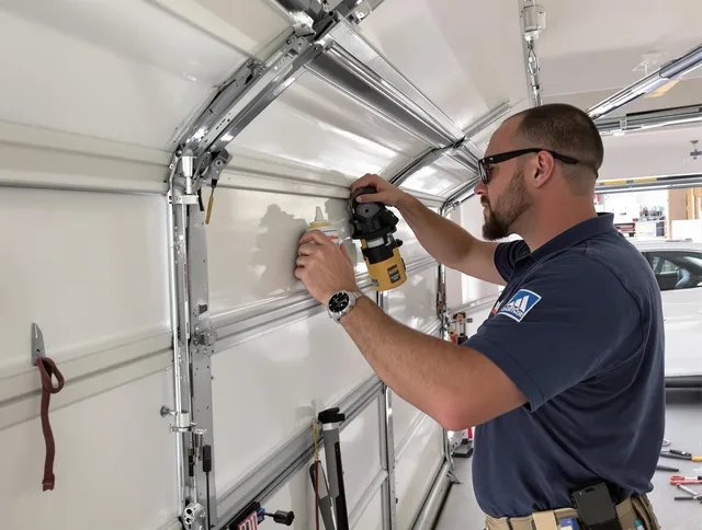 Delray Beach Garage Door Repair technician quieting a noisy garage door in Delray Beach